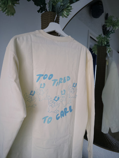 “Too Tired To Care” Heavy Weight Tee (Beige)