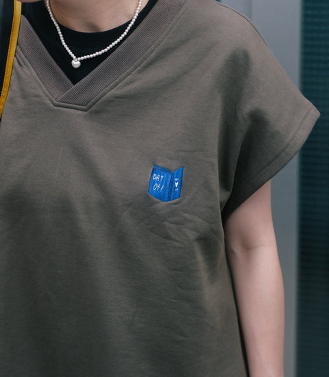 Day Off Embroidery Vest (Grey Green)