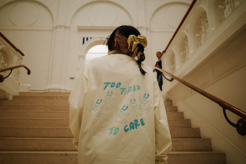 “Too Tired To Care” Heavy Weight Tee (Beige)